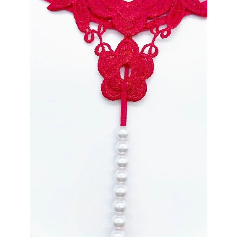 Love Market Στρινγκ Floral με Πέρλες Κόκκινο Strings