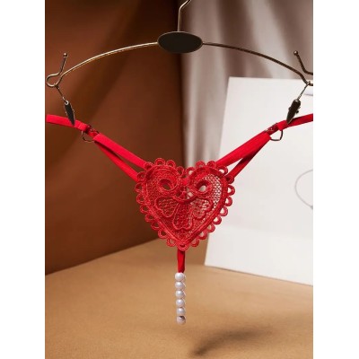 G-string with Pearl Chain Heart Red G-string with Pearl Chain Heart Red
