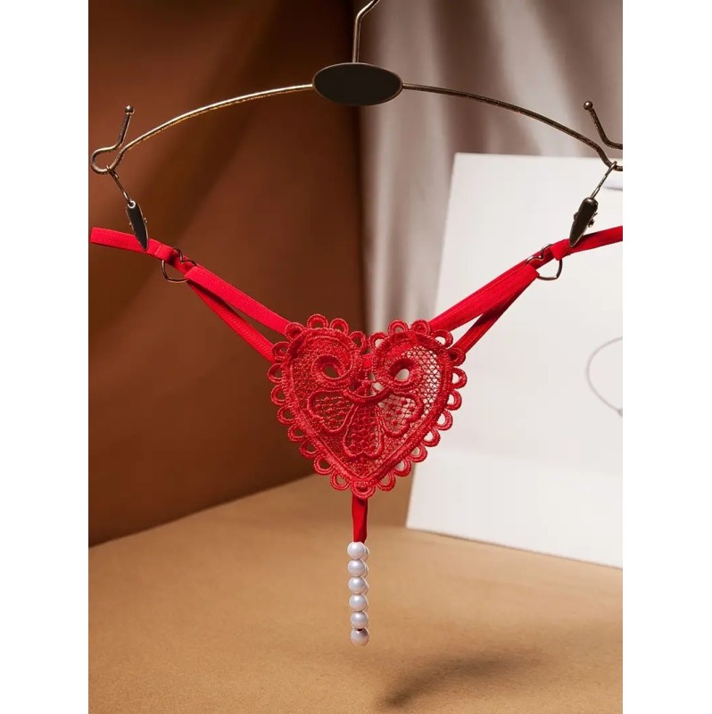 G-string με Πέρλες Heart Κόκκινο