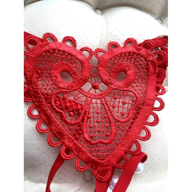 G-string with Pearl Chain Heart Red