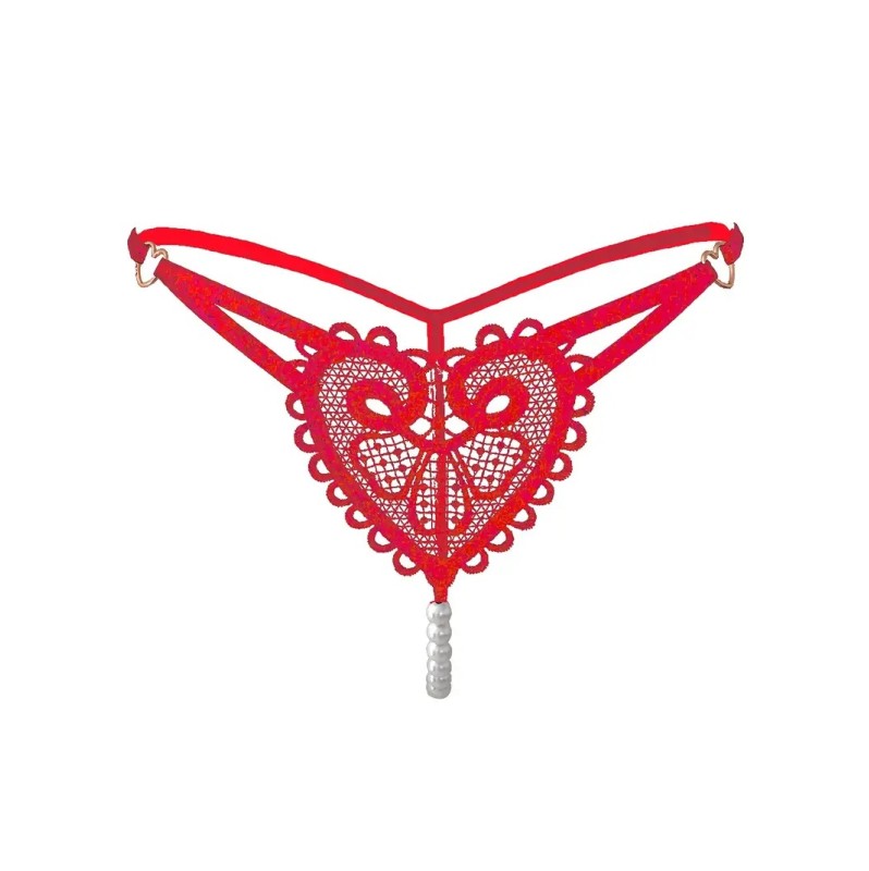 G-string with Pearl Chain Heart Red