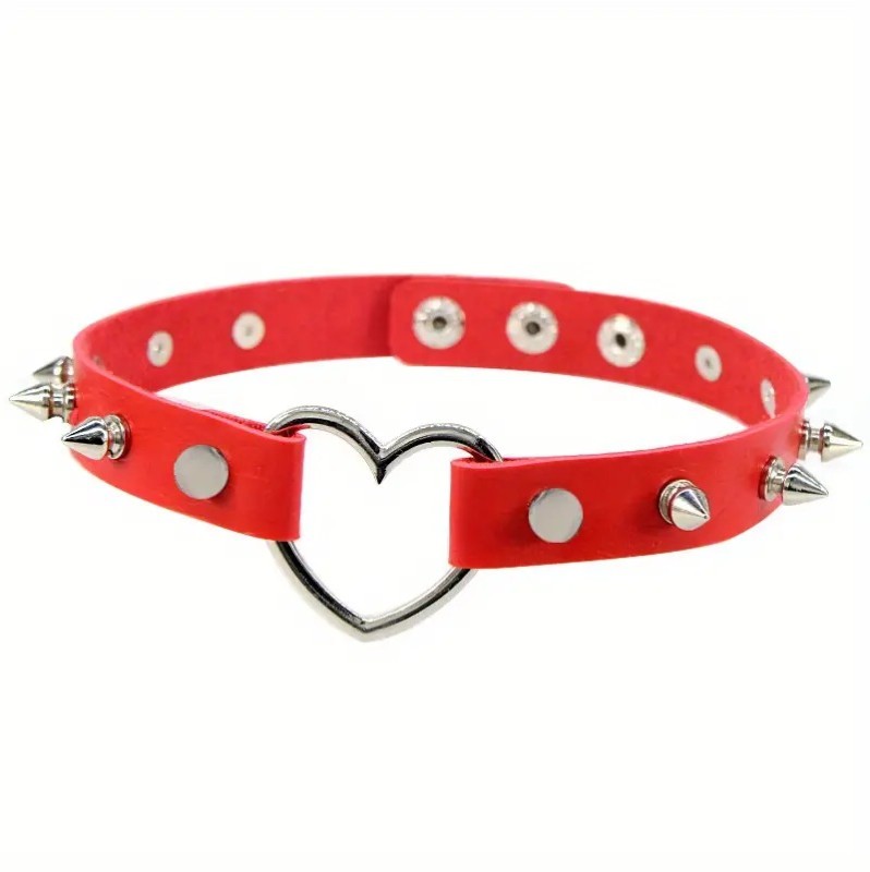 Collar with Spikes and Heart Red