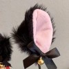 Headband with Cat Ears and Choker Set Black