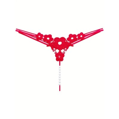 Floral Embroidery String with Pearl Chain Red Floral Embroidery String with Pearl Chain Red