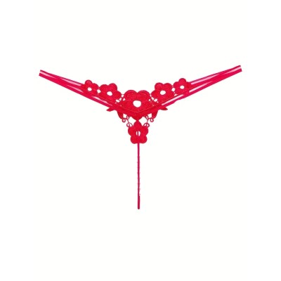 Floral Embroidery String with Pearl Chain Red Floral Embroidery String with Pearl Chain Red