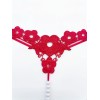 Floral Embroidery String with Pearl Chain Red