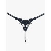 Floral Embroidery String with Pearl Chain Black