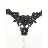 Floral Embroidery String with Pearl Chain Black