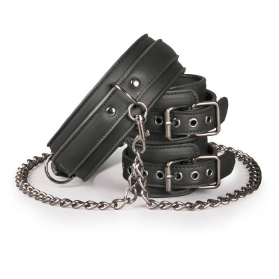 Leather Collar With Handcuffs Easytoys Black Leather Collar With Handcuffs Easytoys Black