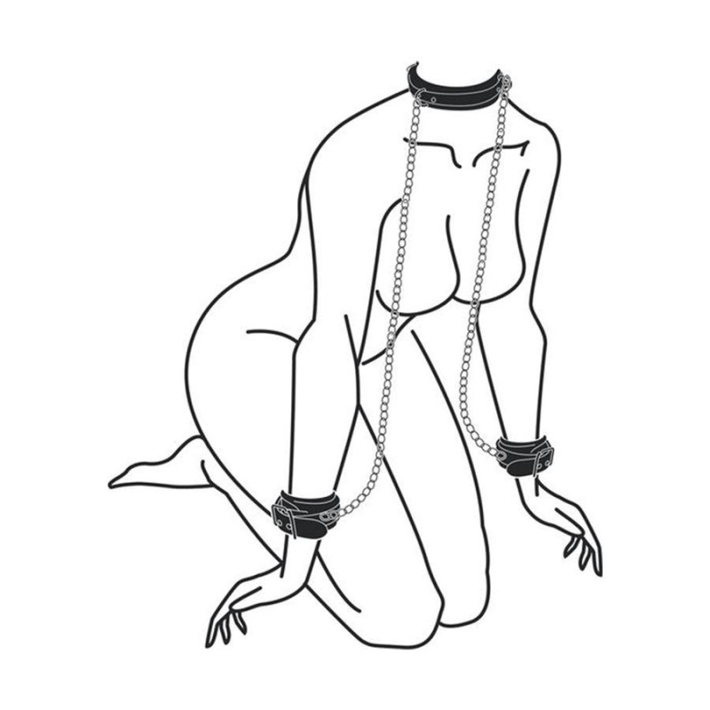 Leather Collar With Handcuffs Ouch! Black