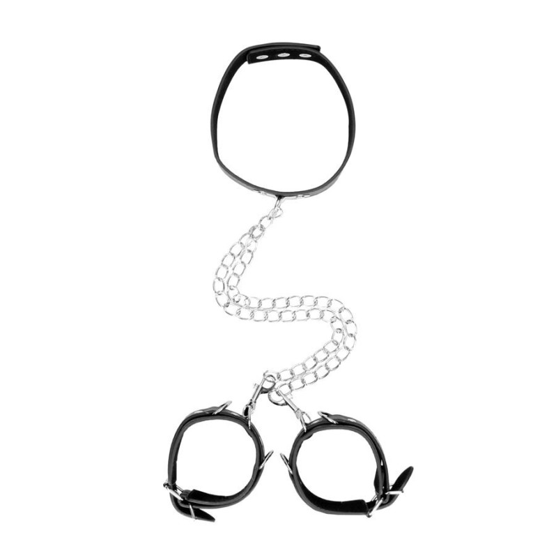 Leather Collar With Handcuffs Ouch! Black