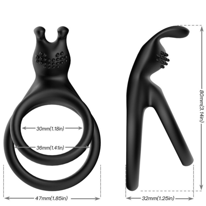 Cock Ring Armony Double Rabbit Black