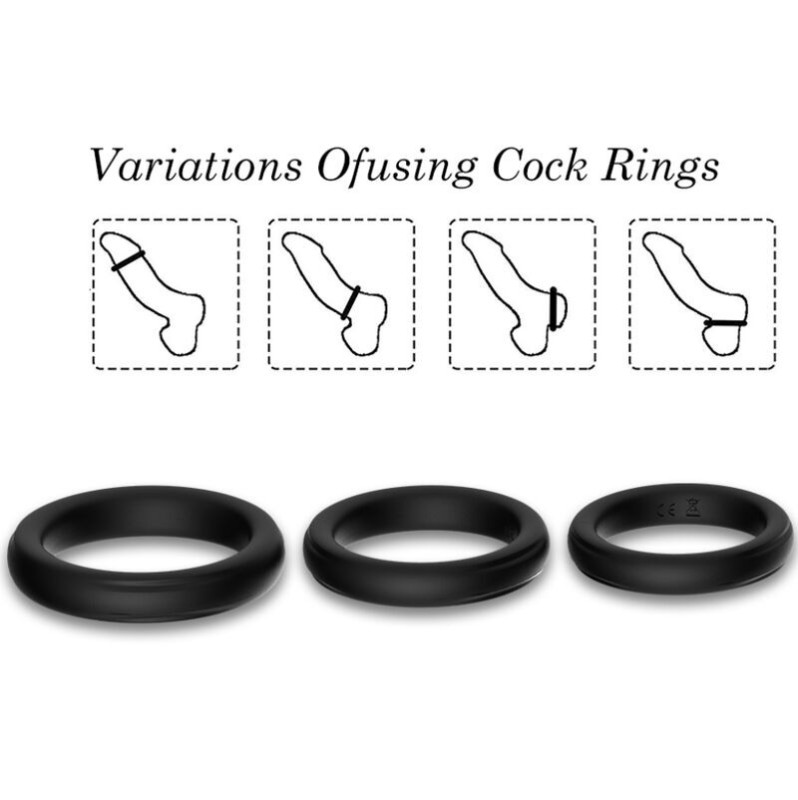 Three Size Cock Ring Set Armony Black