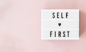 label self first with pink background